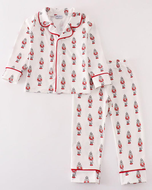 Red Nutcracker Print Ruffle Boy Pajamas Set