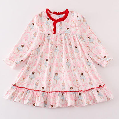 Red Nutcracker Print Ruffle Nightgown