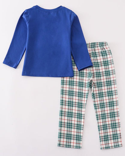 Christmas Nutcracker French Knot Blue Boy Pants Set