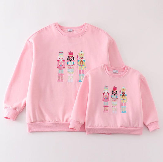 Nutcracker Embroidered Mom+Me Pink Fleece Sweatshirt