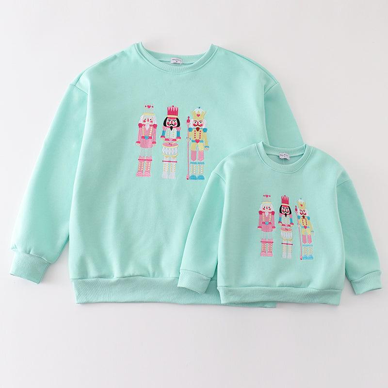 Nutcracker Embroidered Mom+Me Mint Fleece Sweatshirt