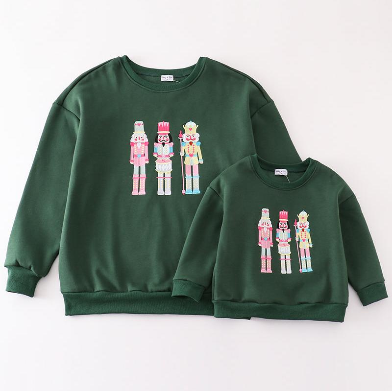 Nutcracker Embroidered Mom+Me Green Fleece Sweatshirt