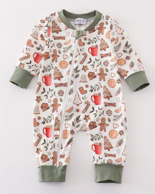 Merry Christmas Print Zip Boy Romper