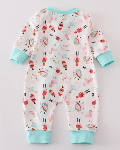 Christmas Nutcracker Print Baby Boy Zip Romper