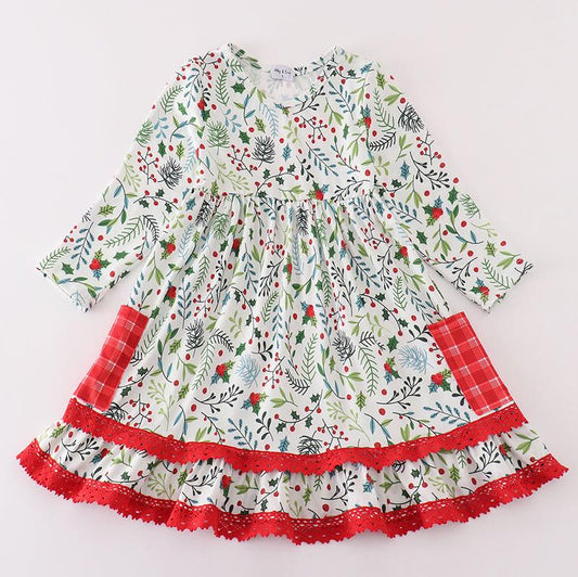 Christmas Print Ruffle Dress