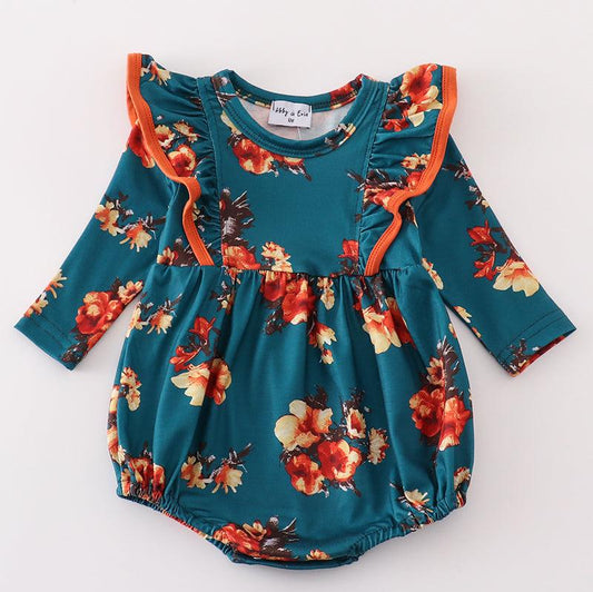 Erica Green Floral Print Girl Ruffle Bubble