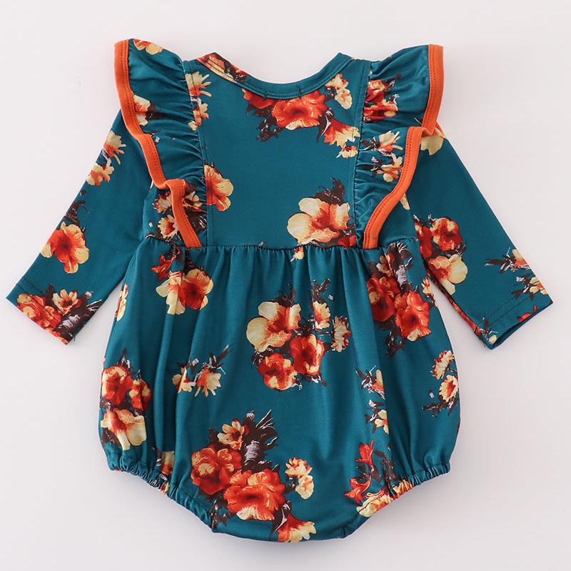 Erica Green Floral Print Girl Ruffle Bubble