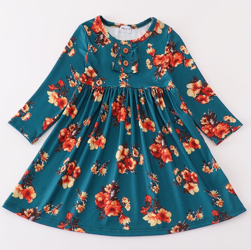 Erica Green Floral Print Mom + Me Dress