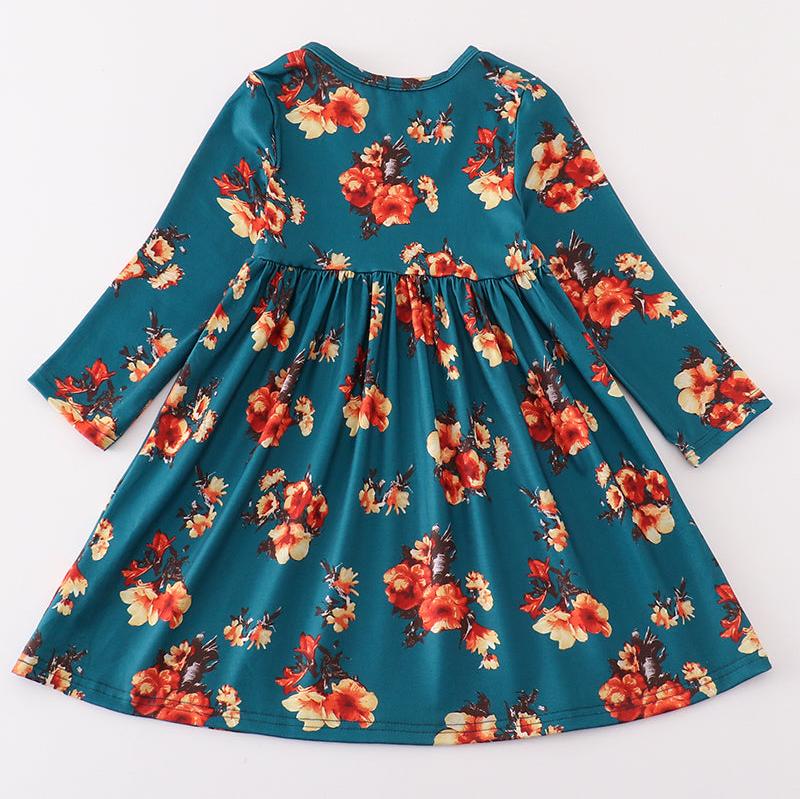 Erica Green Floral Print Mom + Me Dress