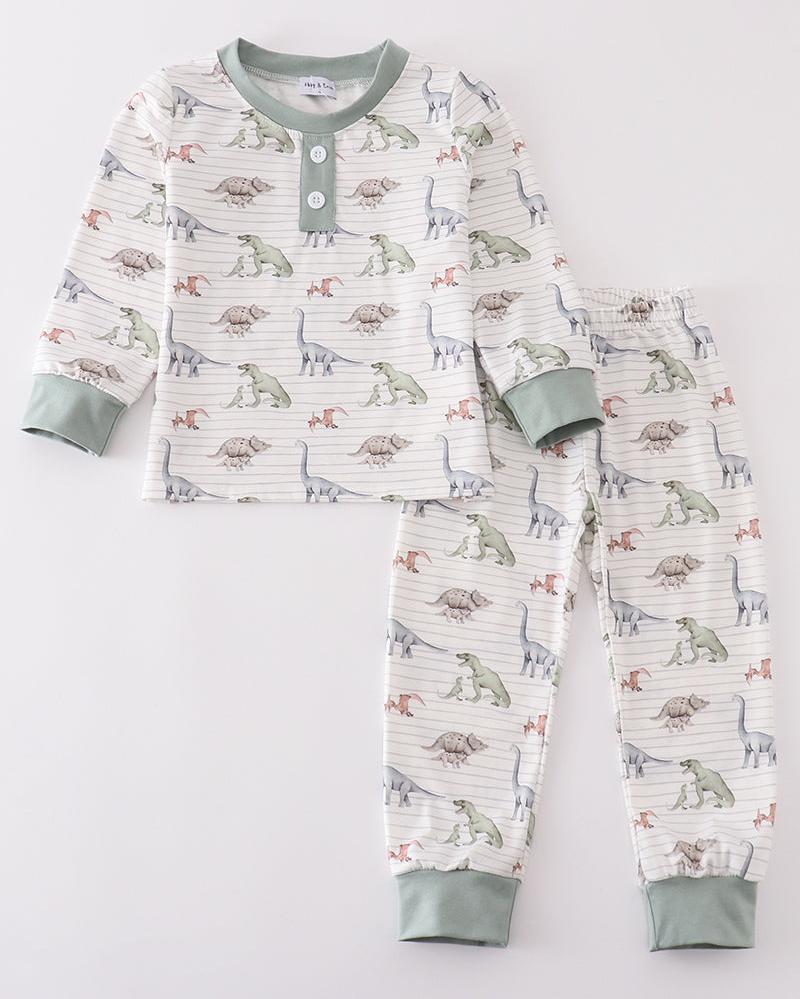 Sage Dinosaur Print Boy Pajamas Set