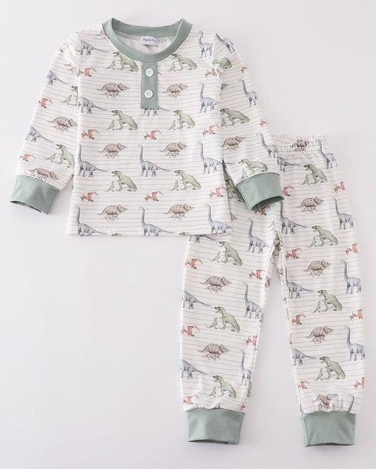 Sage Dinosaur Print Boy Pajamas Set