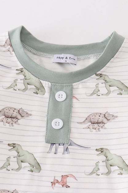 Sage Dinosaur Print Boy Pajamas Set