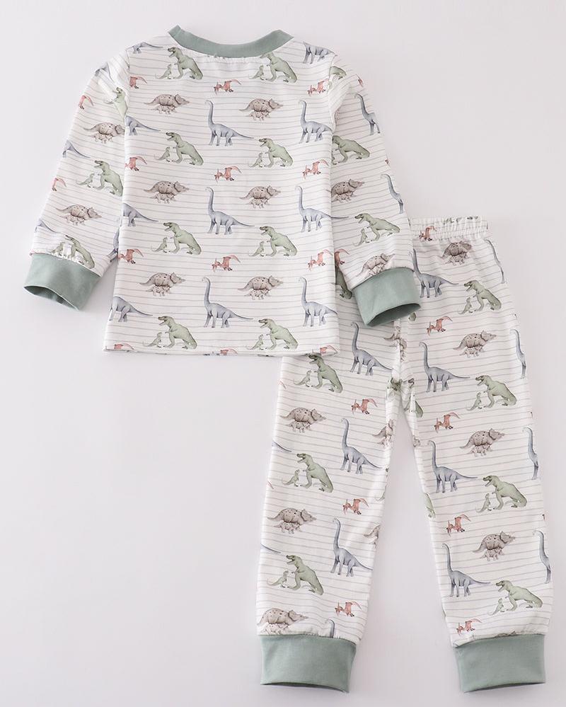 Sage Dinosaur Print Boy Pajamas Set