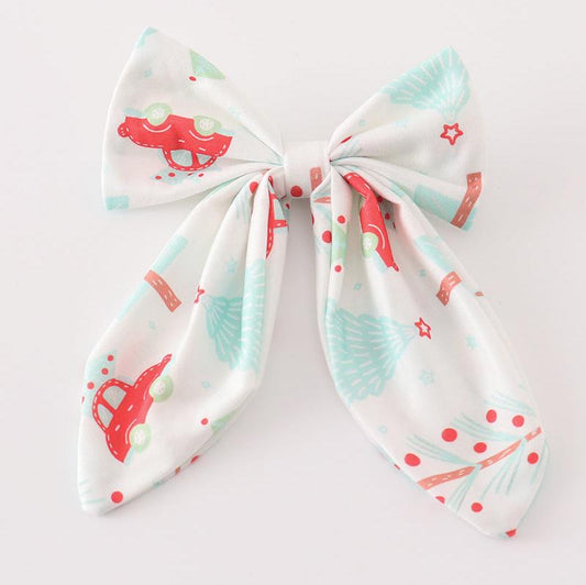 Christmas Car Print Hair Sailor Bow