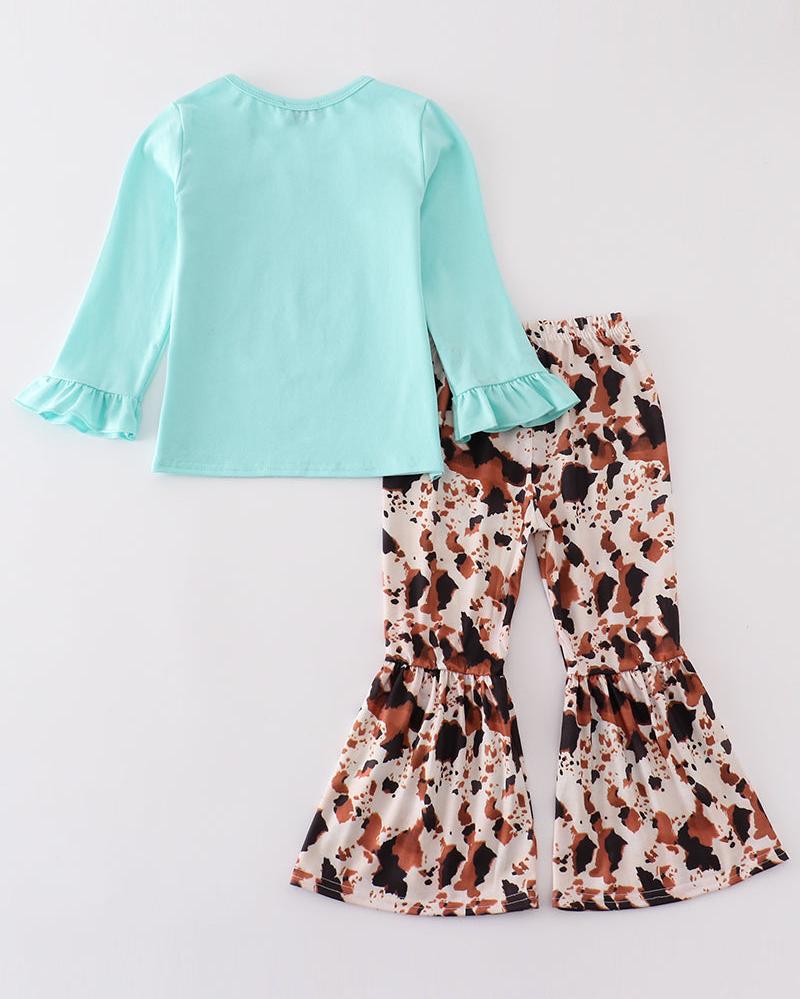 Mint Cow Print Bell Bottoms Set