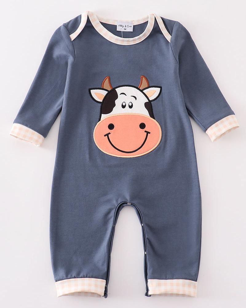 Blue Cow Applique Boy Romper