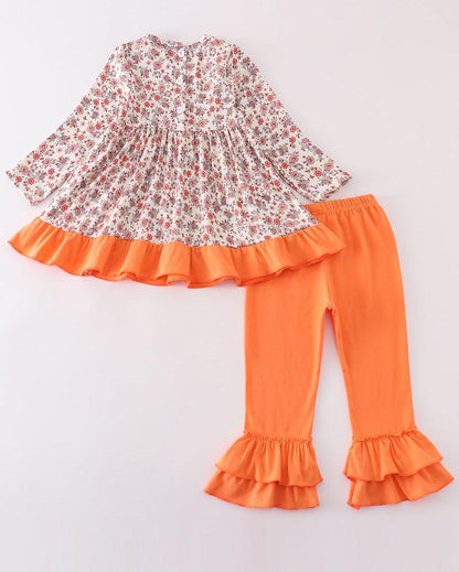 Coral Floral Cow Applique Girl Set