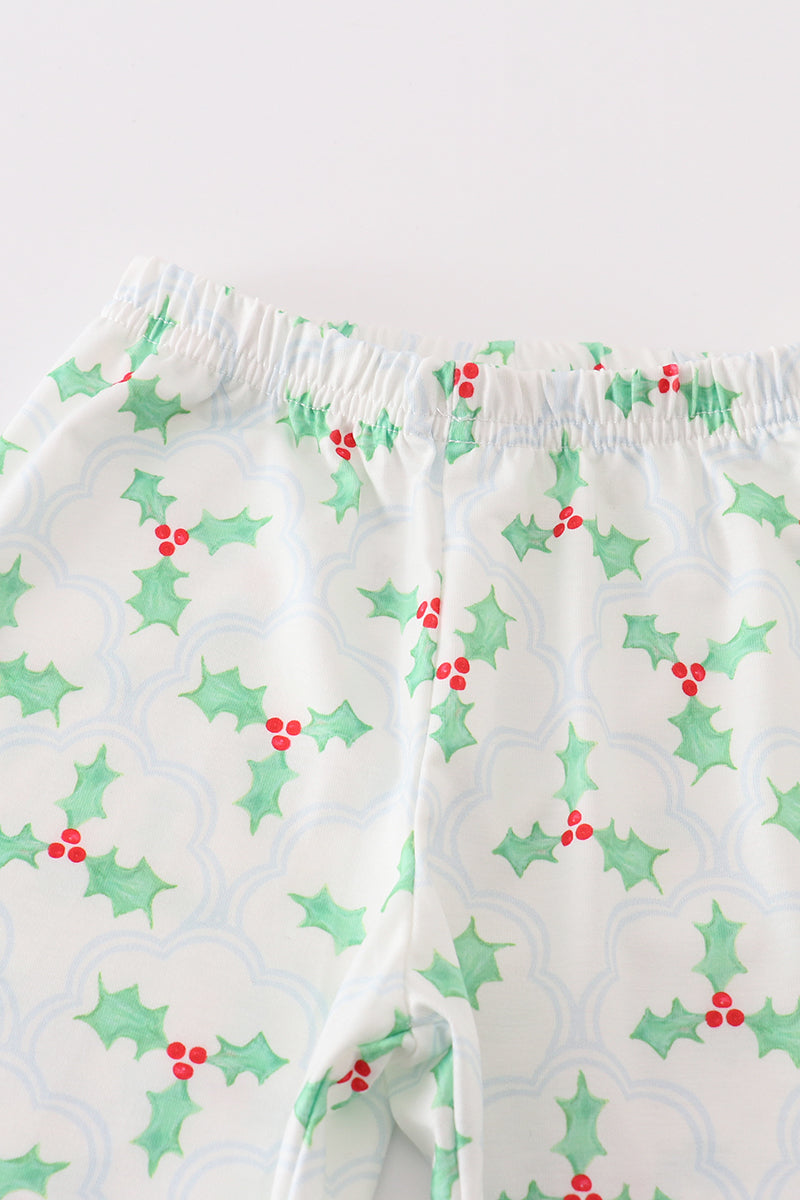 Christmas Holly Print Green Boy Pajama Set