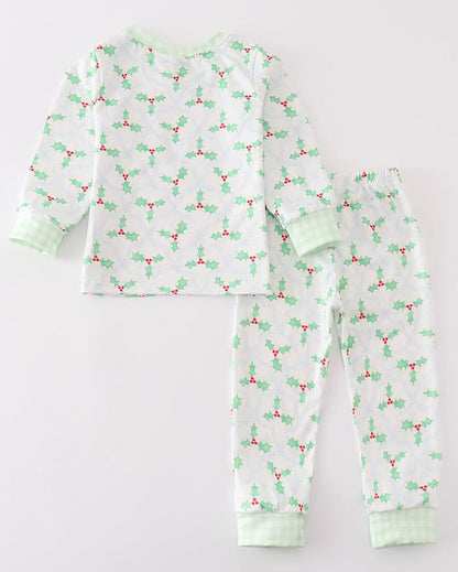 Christmas Holly Print Green Boy Pajama Set