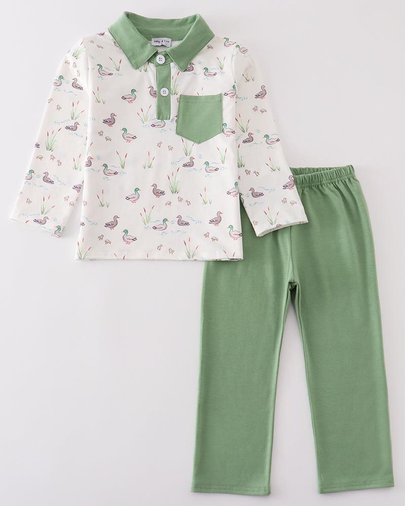 Sage Duck Print Boy Pants Set