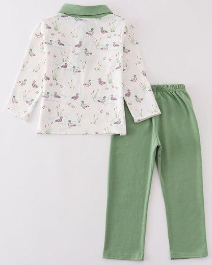 Sage Duck Print Boy Pants Set