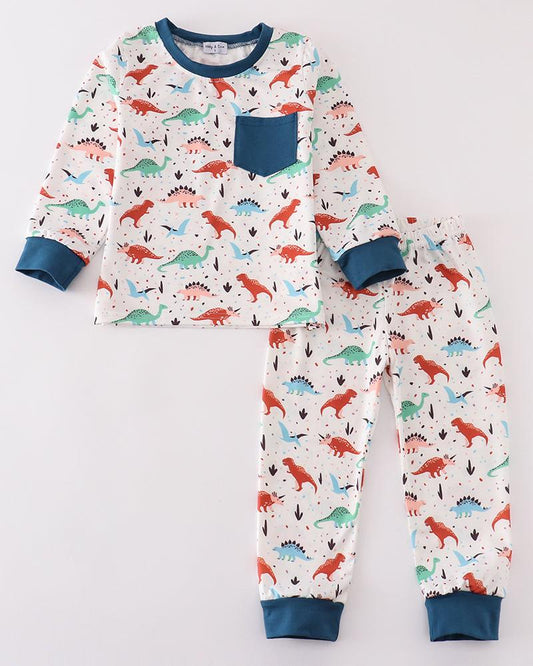 DinoRoar Print Navy Boy Pajamas Set