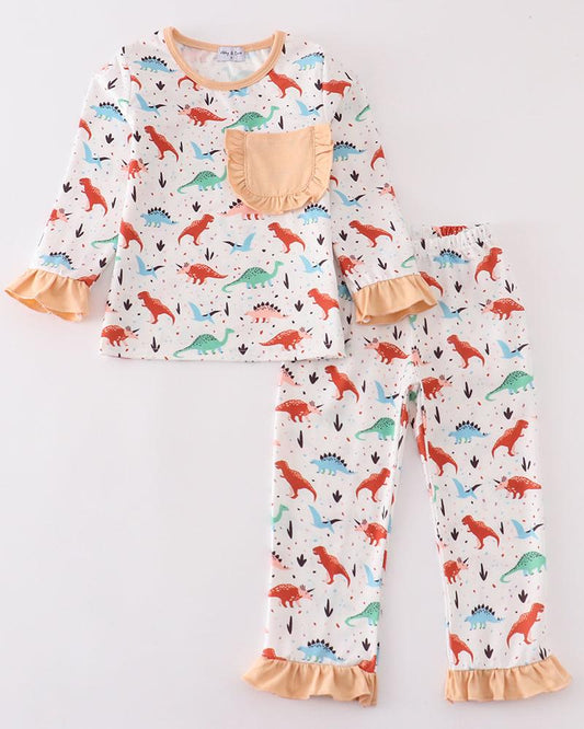 DinoRoar Print Girl Pajamas Set