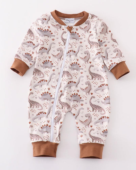 Brown Dinosaur Print Boy Romper