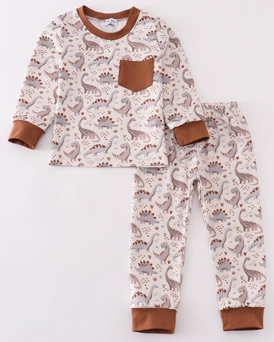 Brown Dinosaur Print Boy Pajama Set