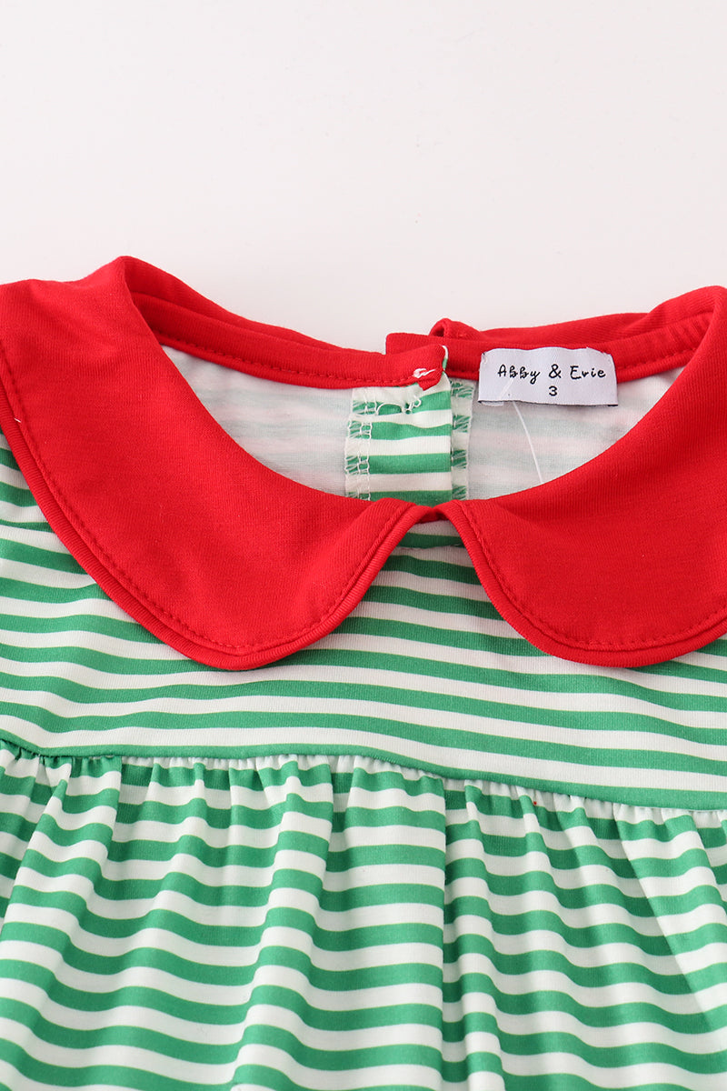 Reindeer Applique Green Stripe Girl Set