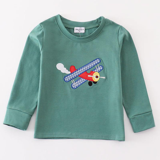 Plane Applique Green Boy Top