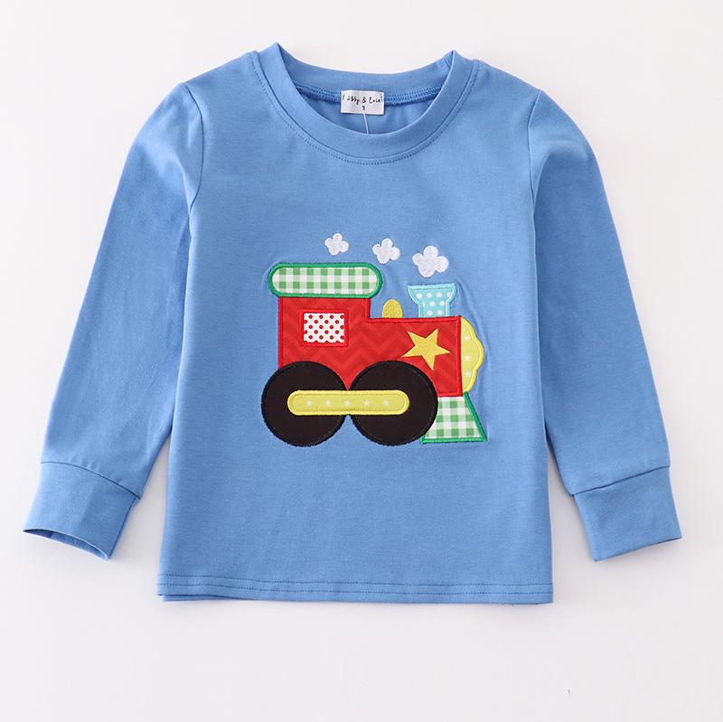 Train Applique Blue Boy Top