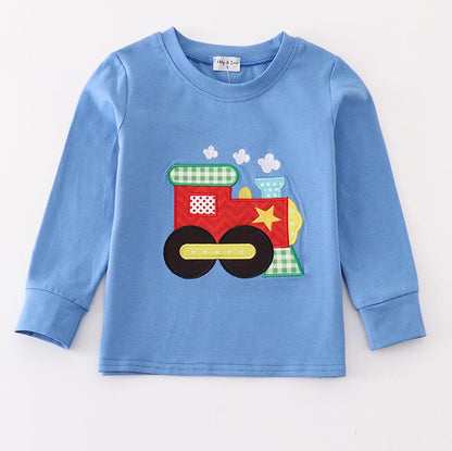 Train Applique Blue Boy Top