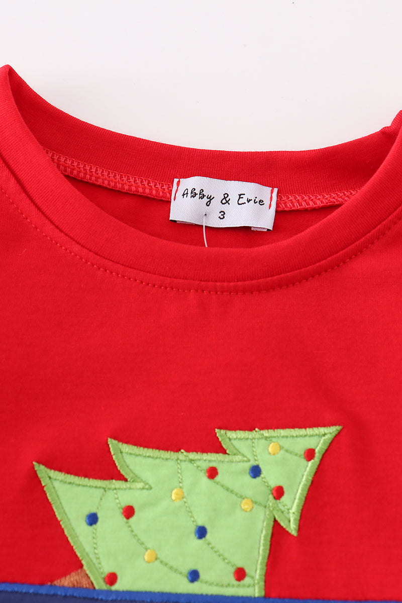 Red Christmas Wagon Applique Boy Top