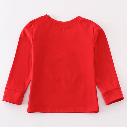 Red Christmas Wagon Applique Boy Top