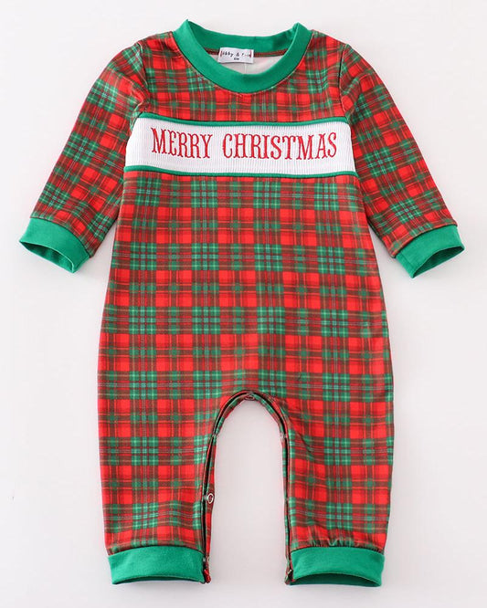 Merry Christmas Smocked Green Boy Romper