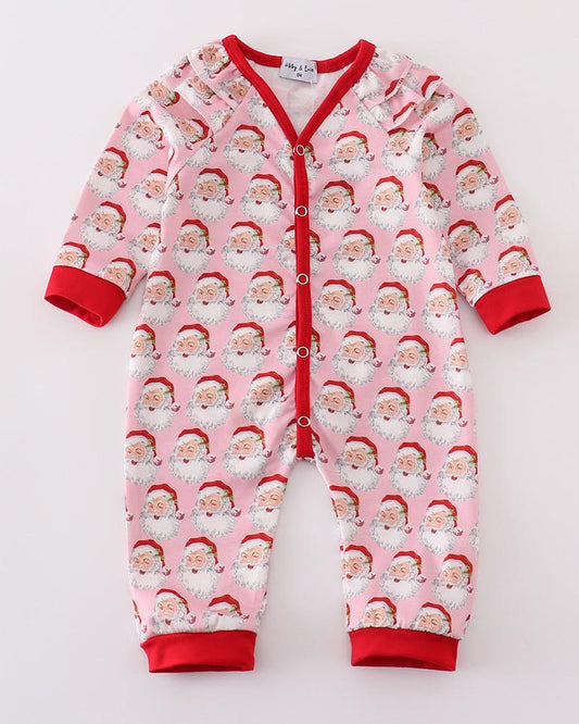 Pink Christmas Santa Baby Girl Button Romper