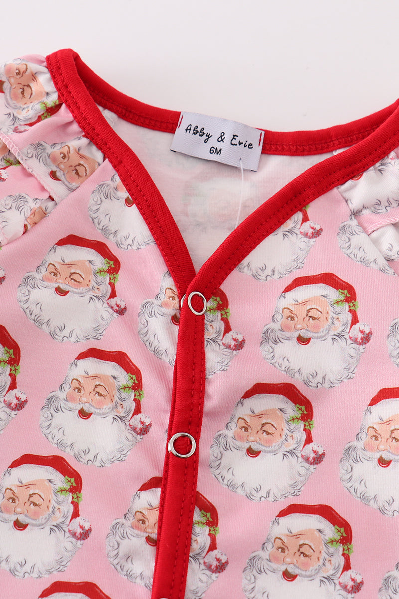 Pink Christmas Santa Baby Girl Button Romper