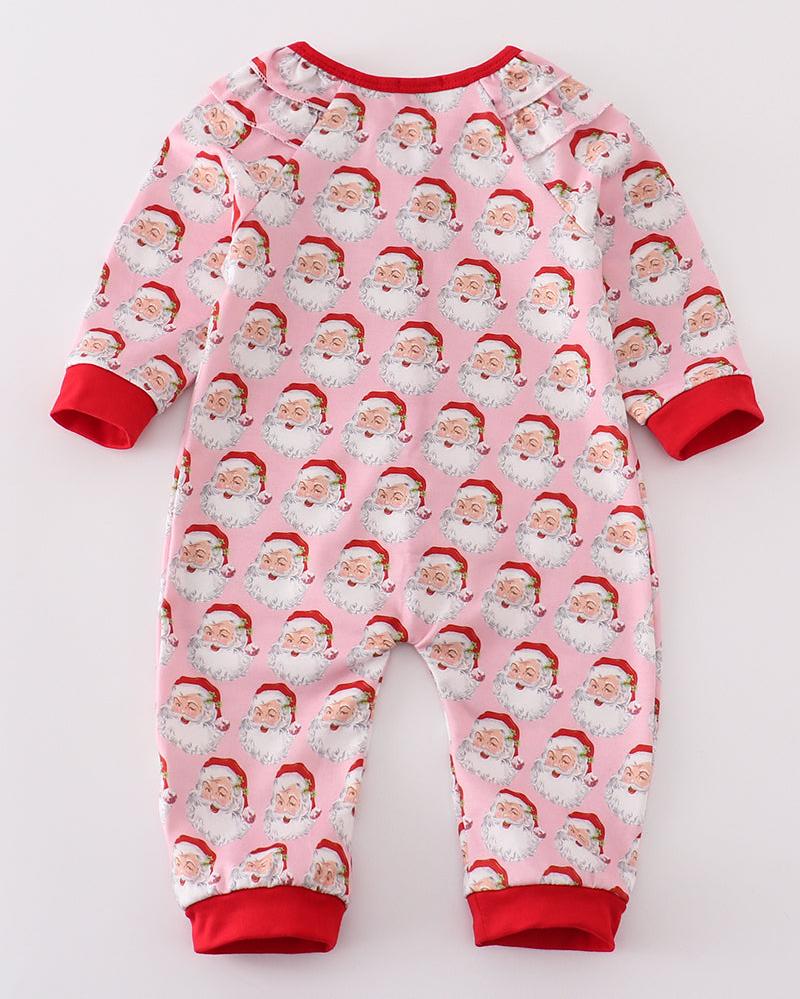 Pink Christmas Santa Baby Girl Button Romper