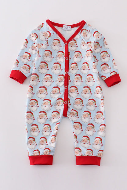 Blue Christmas Santa Button Boy Romper