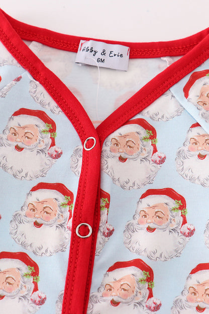 Blue Christmas Santa Button Boy Romper