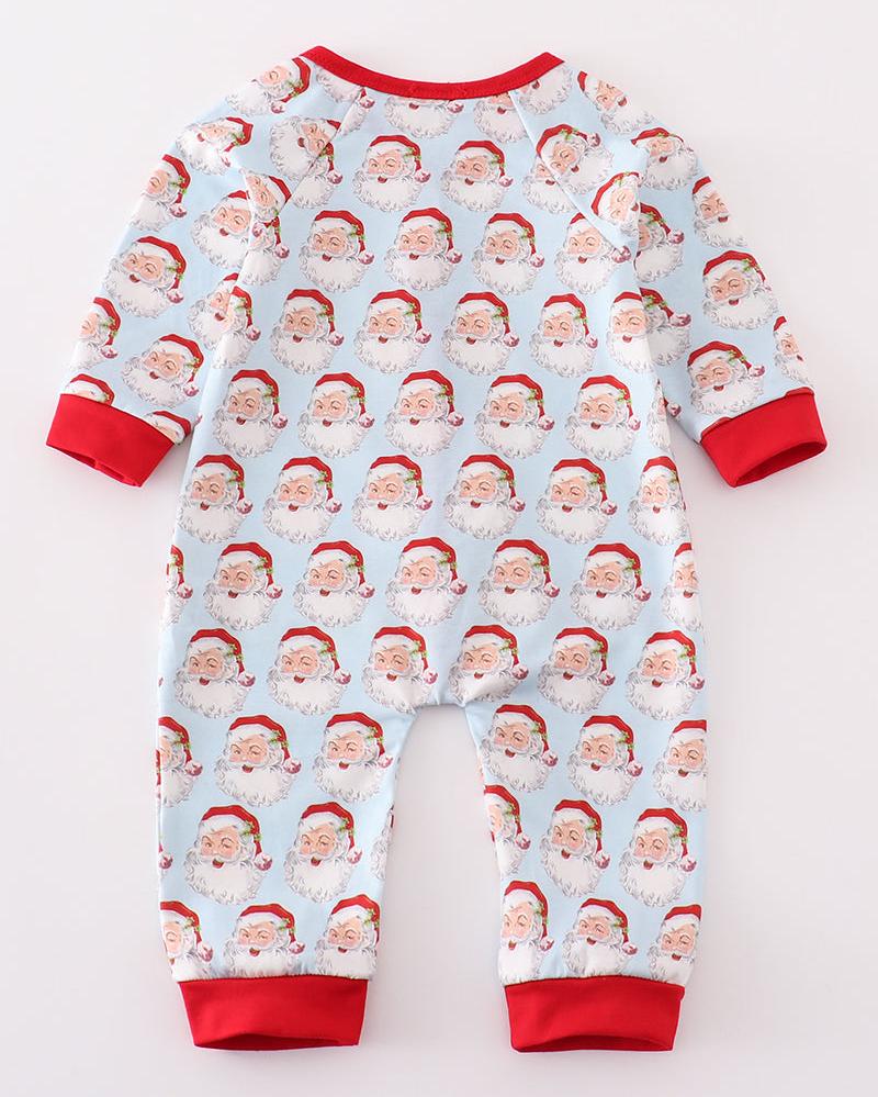 Blue Christmas Santa Button Boy Romper