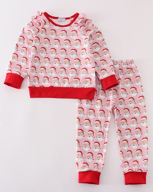 Pink Christmas Santa Girl Pajamas Set