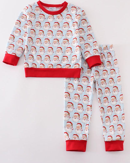 Blue Christmas Santa Boy Pajamas Set