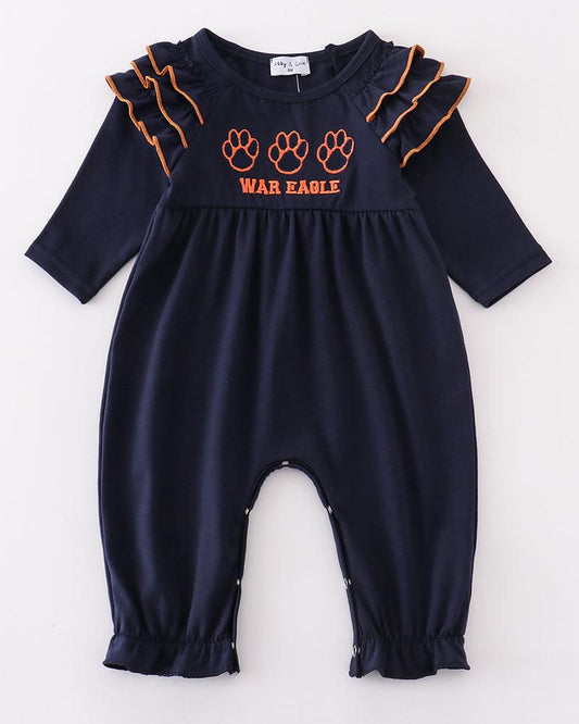 War Eagle Embroidered Navy Girl Romper