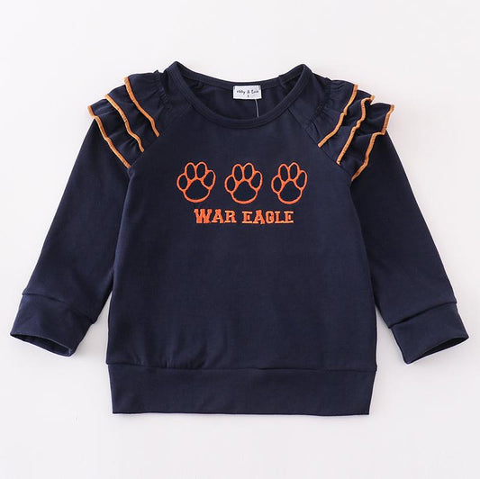 War Eagle Embroidered Navy Girl Top