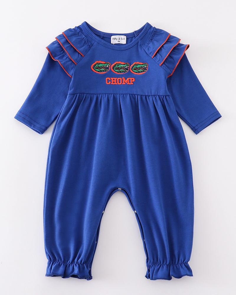 FL Chomp Embroidered Blue Girl Romper