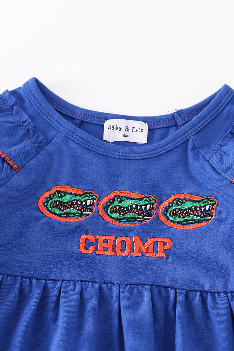 FL Chomp Embroidered Blue Girl Romper