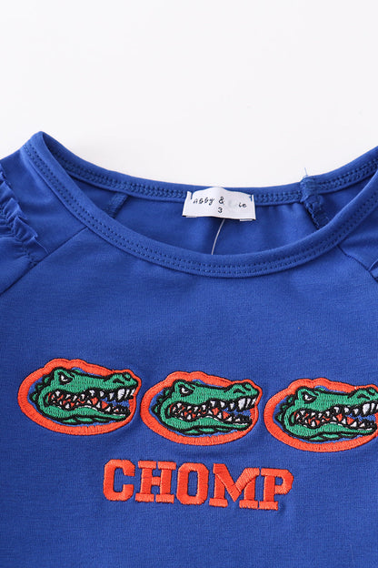 FL Chomp Embroidered Blue Girl Top