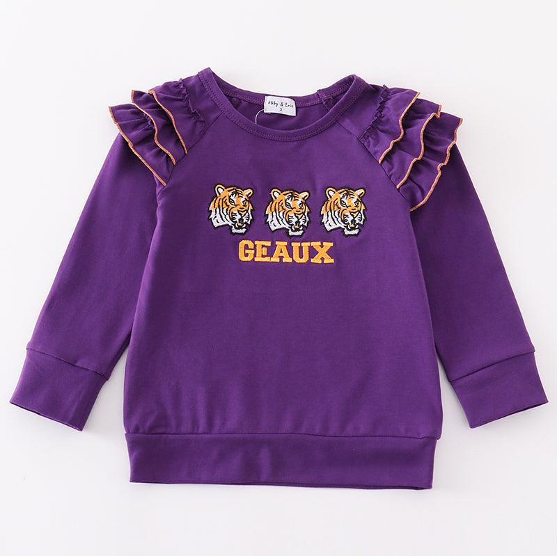 Purple Geaux Embroidered Girl Ruffle Top